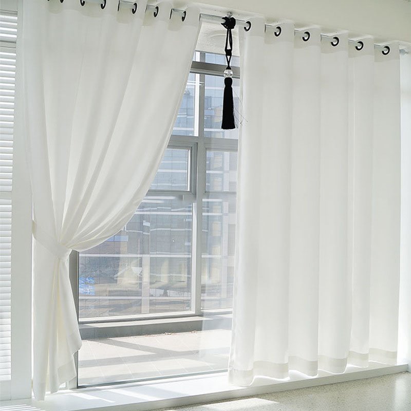 Simple Blackout White Living Room Curtains 200g/m2 Thick Environment-Friendly Polyester Heat Insulation and Water-proof Drapes