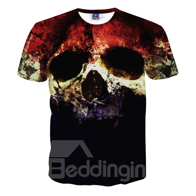 Super Round Neck Skull Pattern 3D Painted T-Shirt
