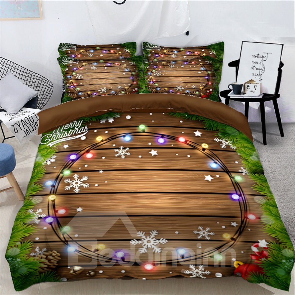 Christmas Tree Leaves and Ornaments Printed 3D 4-Piece Bedding Sets/Duvet Covers
