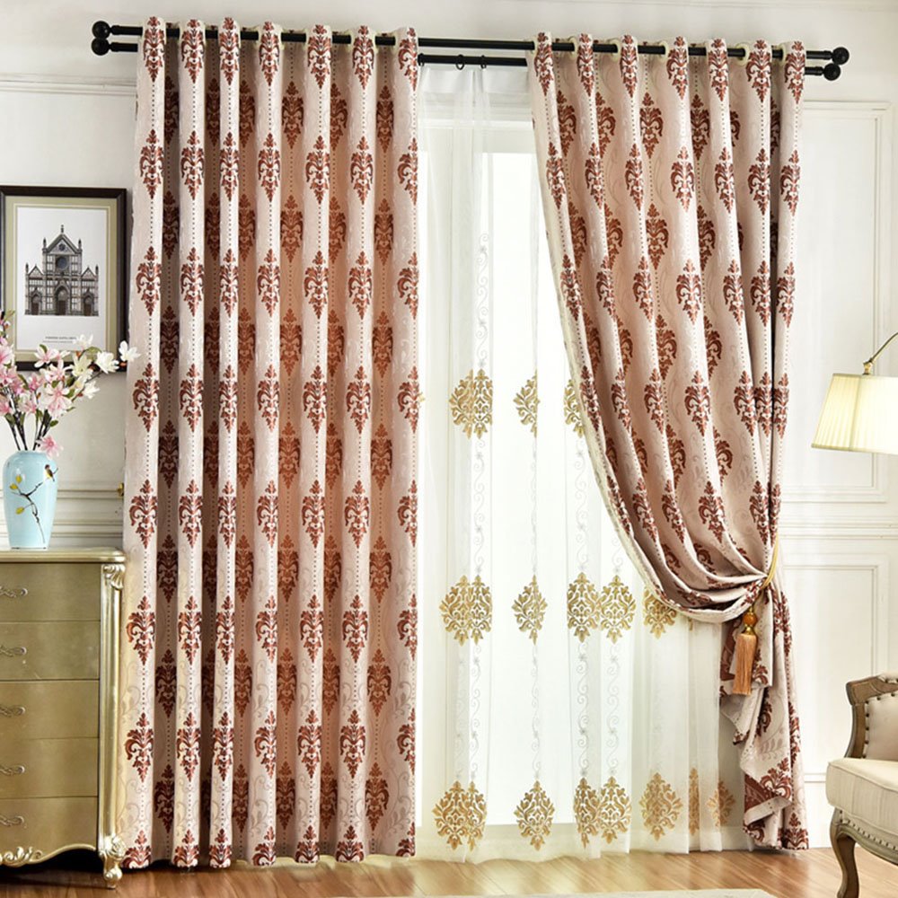 Modern Jacquard Sheer Curtains for Living Room Bedroom Decoration Golden Custom 2 Panels Breathable Voile Drapes No Pilling No Fading No off-lining Polyester