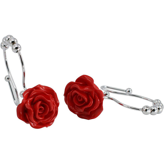 Red rose resin stainless steel shower curtain hooks 12 pcs