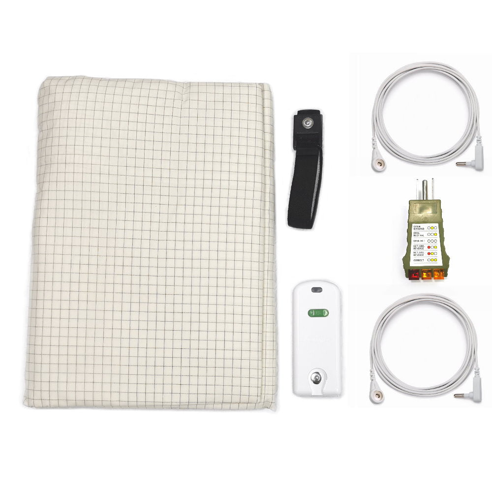 Cotton Earthing Flat Sheet with 10% Conductive Yard, Grounding Tester and Cord - 153 x 250cm