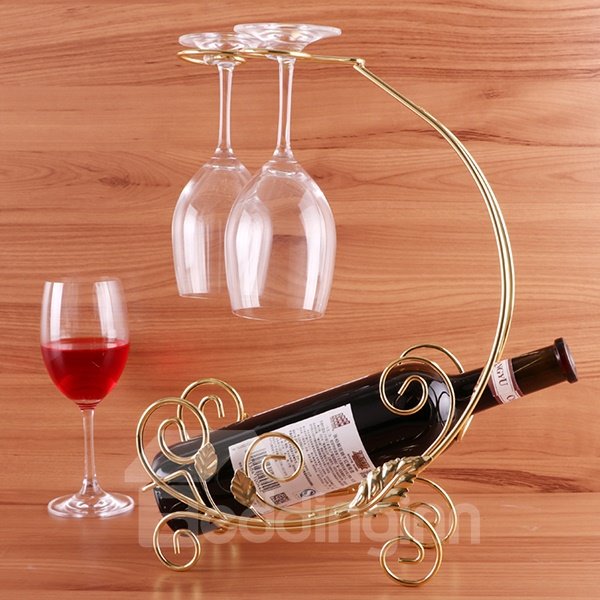 Wonderful Golden Float Design Wine Rack with 2-Glass Holder