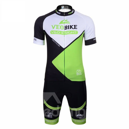 Jersey de ciclismo para hombre de manga corta con pantalones acolchados 3D y bloques de color verde