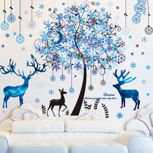 Pegatinas de pared decorativas con patrón de árbol y ciervo azul de estilo europeo creativo
