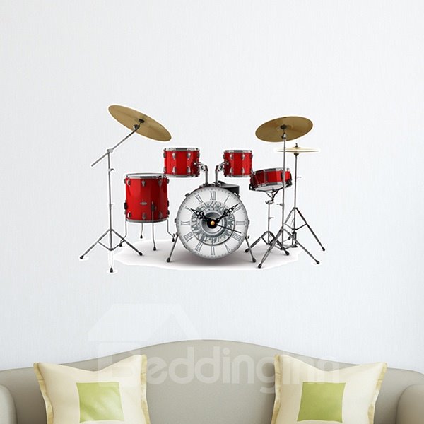 Wonderful Music Band Drum Set Design 3D Sticker Wall Clock