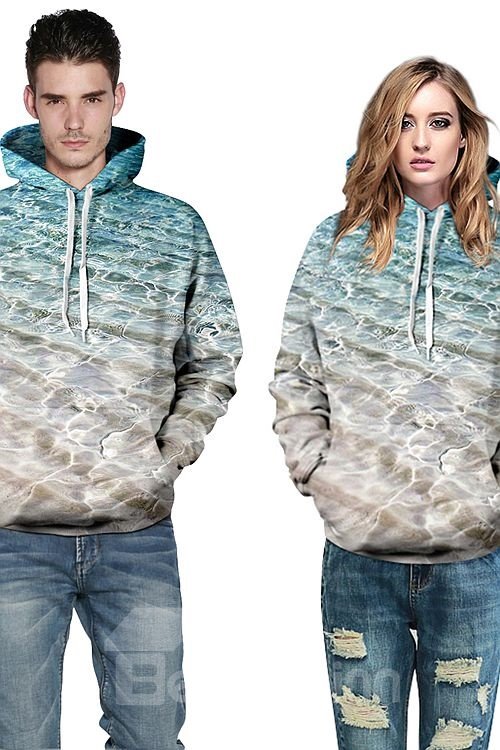 Super Long Sleeve Seawater Pattern 3D Painted Hoodie