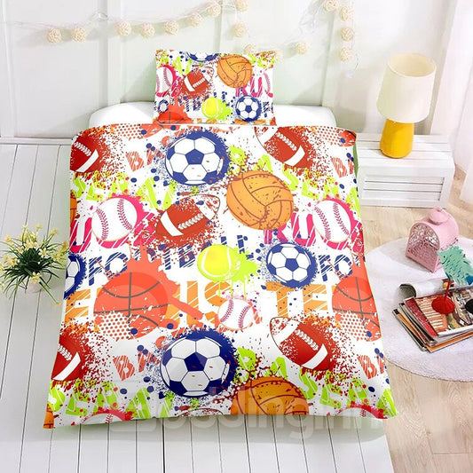 Juegos de cama / funda nórdica con estampado de deportes de pelota de acuarela de 2 piezas / 3 piezas