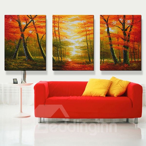 Unique Trees in Dim Forest 3-Panel Canvas Wall Art Prints