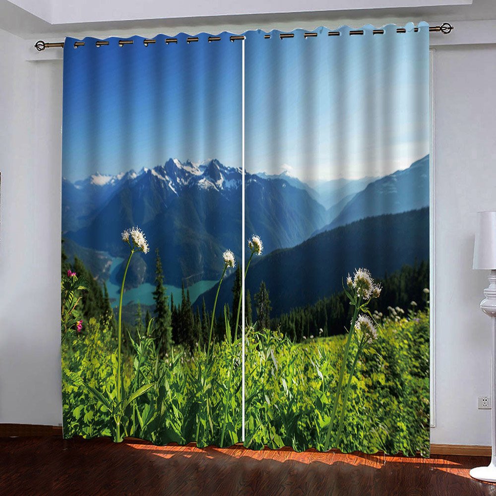 Cortinas modernas con paisaje de montaña en 3D, cortinas personalizadas de 2 paneles para decoración de sala de estar y dormitorio, sin pelusas, sin decoloración, sin forro de poliéster 