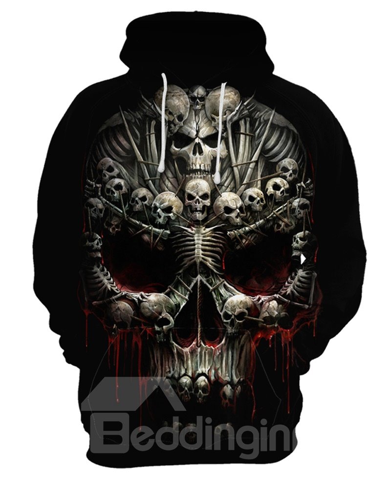 Lightweight Pullover Polyester Casual Style Skull 3D Painted Hoodie