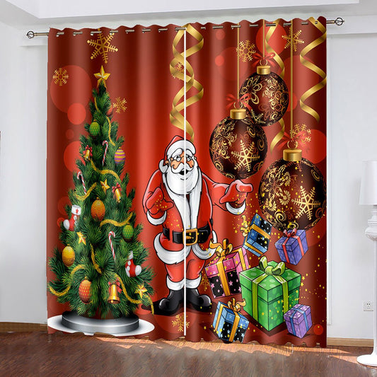 3D-Verdunkelungsvorhänge, weihnachtlich, rot, Weihnachtsmann, Weihnachtsbaum, Weihnachtsglocken, Weihnachtsdruck, Vorhänge für Wohnzimmer, Schlafzimmer, Fenster, Vorhänge, 2-teiliges Set 