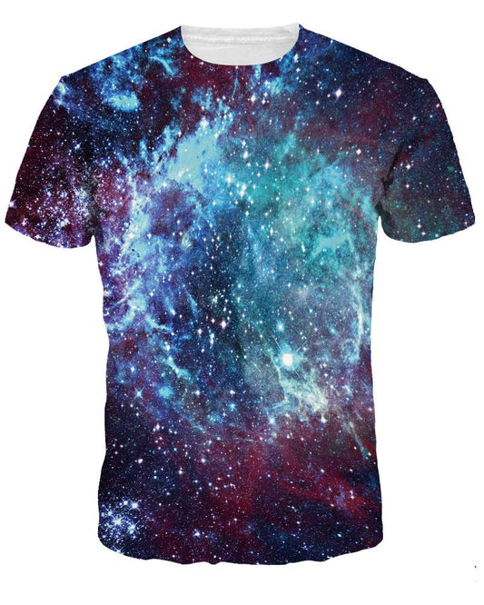 Leuchtendes blaues 3D-bemaltes Rundhals-T-Shirt mit Galaxie-Mysetry-Muster