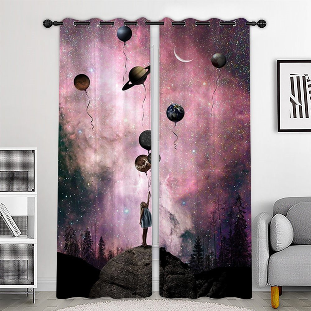 3D Printed Purple Universe Galaxy  Blackout Scenery Curtains Custom 2 Panels Drapes for Living Room Bedroom No Pilling No Fading No off-lining Polyester