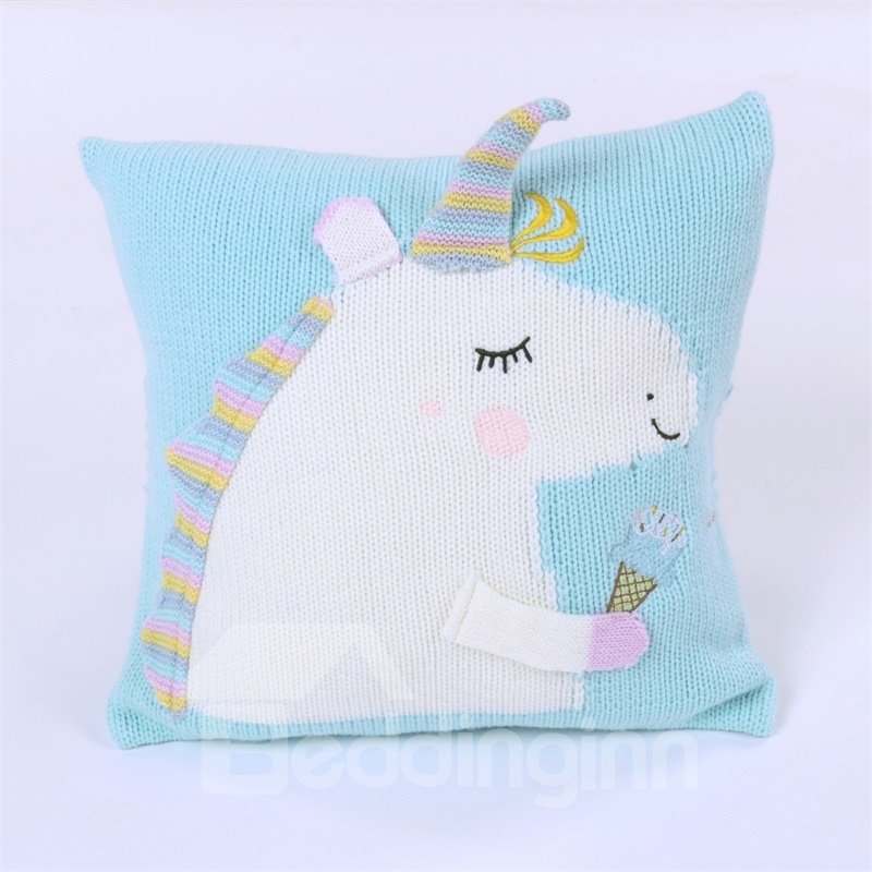 13.8*13.8in 4 Color Knit Acrylic Fibers Funny Kids Unicorn Soft Throw Pillow