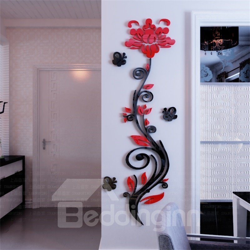 3-farbiger 3D-Wandaufkleber aus Acrylmaterial mit Blumenmuster für das Wohnzimmer