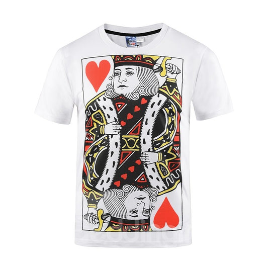 Camisetas 3D para hombre con cuello redondo y poliéster con estampado de Poker K blanco