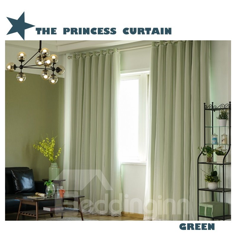 Decorative and Blackout Korean Style Solid Color Sheer and Lining Curtain Sets