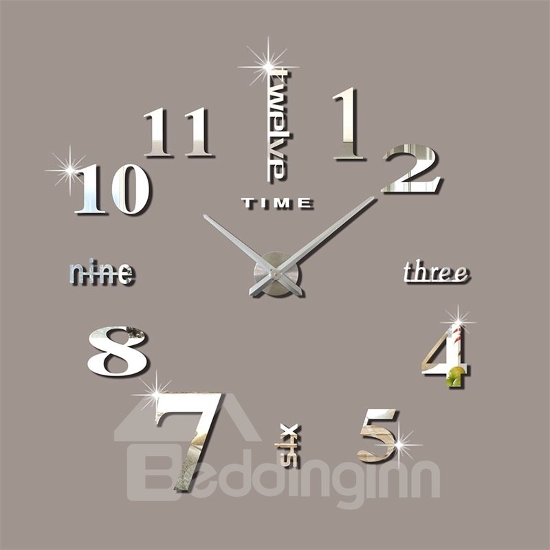 3D Acrylic DIY Numbers And Letters Pattern Home Decor Mute Wall Clock