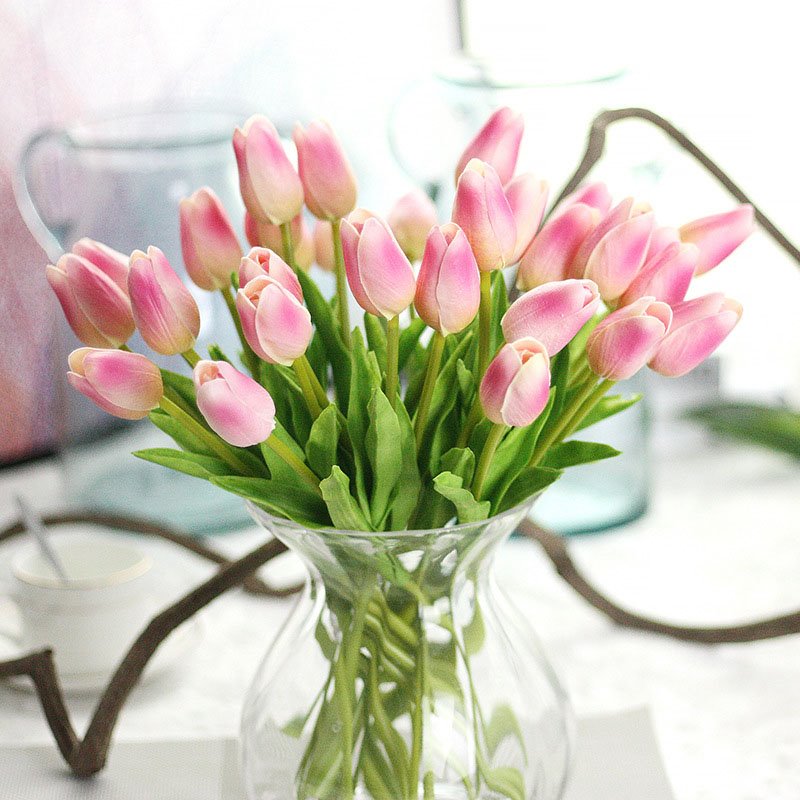 Tulipán artificial de flores de PU de tacto real para decoración de fiesta de hotel, hogar, sala de bodas