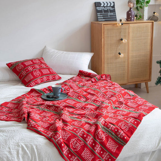 Manta navideña de Papá Noel, manta tejida roja, regalo de vacaciones, manta decorativa, sofá para el hogar, almohada, dormitorio de ladrillo con copos de nieve 