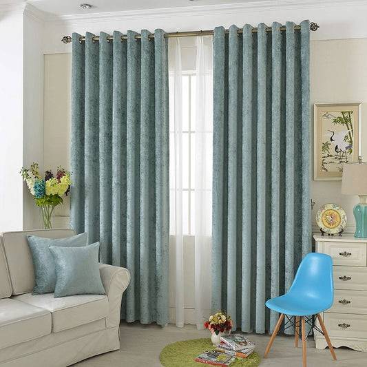 Velvet Blackout Curtains Pure Color Blue Window Curtains Heat Insulation Home Decor for Living Room Bedroom 2 Panels Decoration Custom