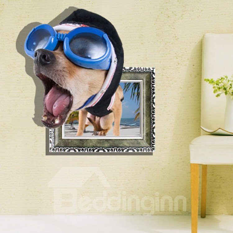 Etiqueta de la pared con diseño de perro divertido 3D creativo elegante