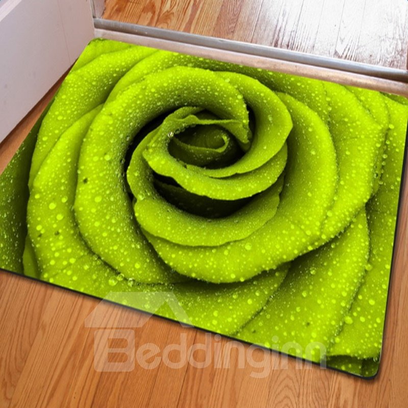 Fresh Rectangle Green Roses Print Christmas Decorative Non Slip Doormat