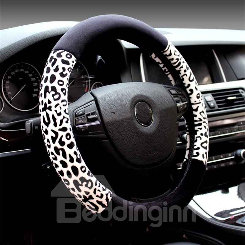 Pantherine Pattern Suede Material Soft Car Steering Wheel Cover