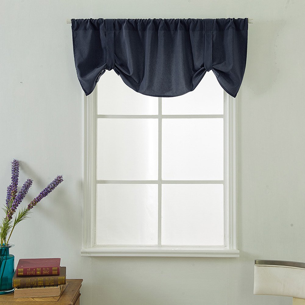 Einfarbiger Fenstervolant aus Polyester im pastoralen Stil, kurzer Vorhang für Küchen, Badezimmer, Keller und mehr