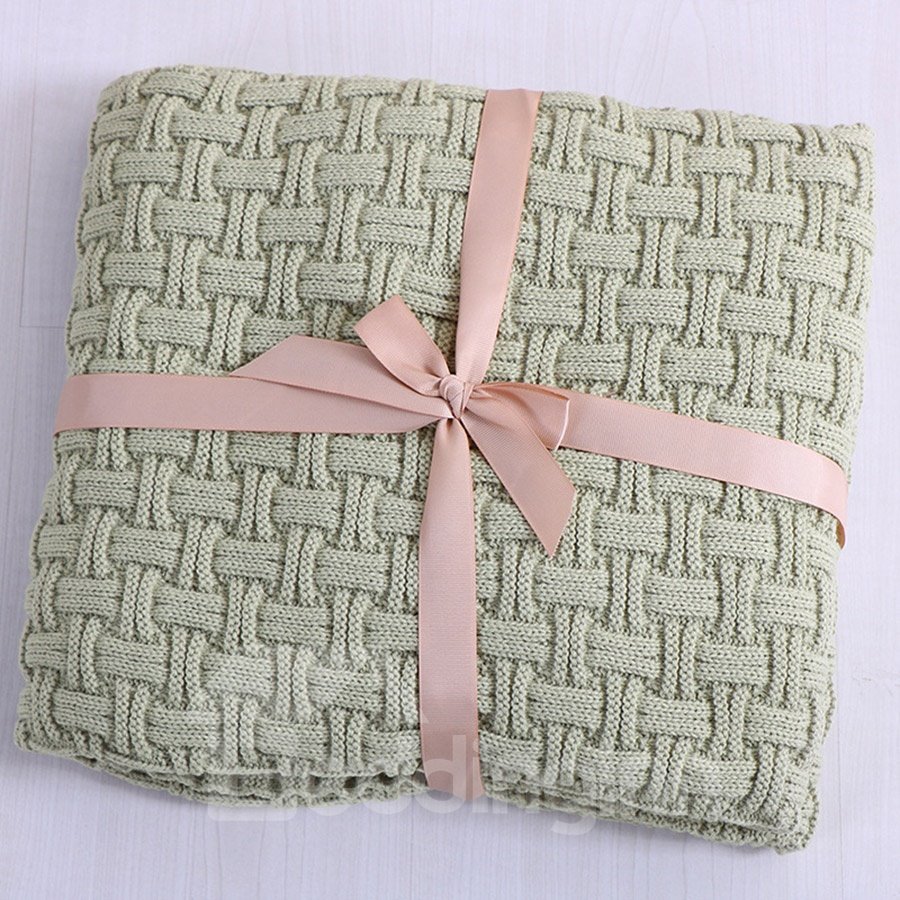 Knitting Technics Cotton Material Rectangle Shape Plain Pattern Thread Blanket