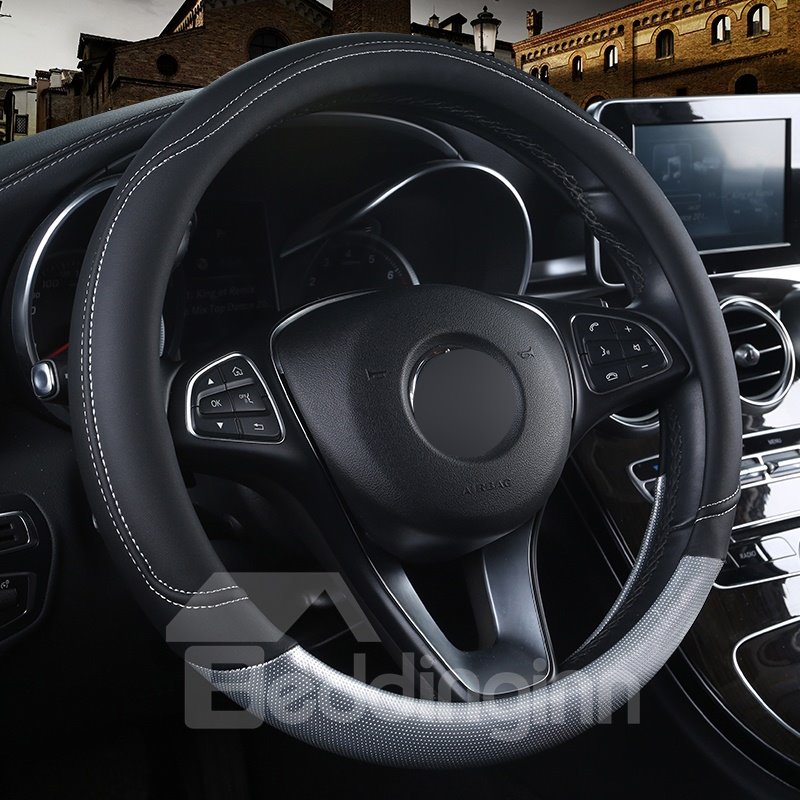 Modischer Stil, zwei Farben gemischt, weiches PU-Leder, Massage, atmungsaktiv, rutschfest und geruchsfrei, Lenkradbezug