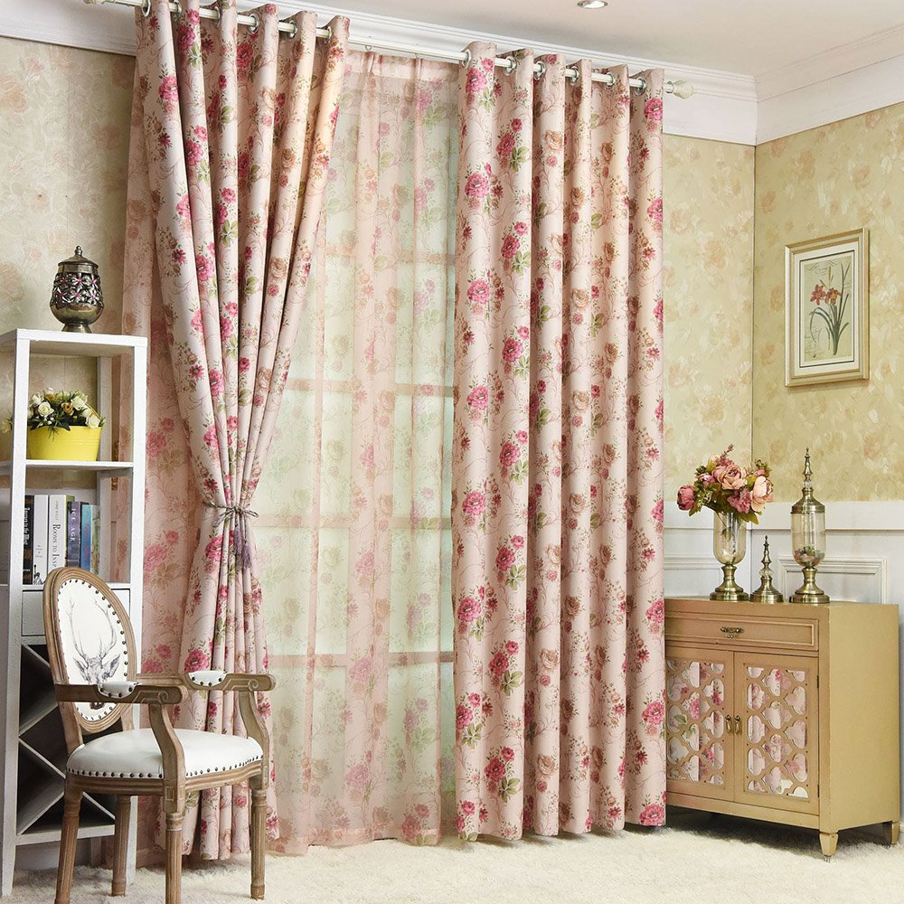 Cortinas transparentes florales pastorales europeas, protección de ventana para sala de estar, decoración de dormitorio, 2 paneles personalizados, cortinas de gasa transpirables, sin pelusas, sin decoloración, sin forro 