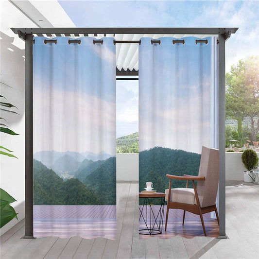 Cortinas modernas con paisaje 3D para exteriores, vista a la montaña, tiempo libre, cortina de cabaña con ojales, impermeable, a prueba de sol, poliéster con aislamiento térmico, 2 paneles 