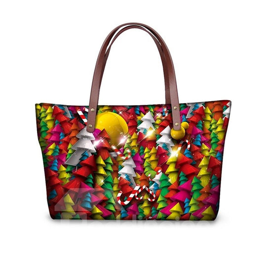 Christmas Tree with Gift Waterproof Sturdy 3D Printed for Women Girls Shoulder HandBags