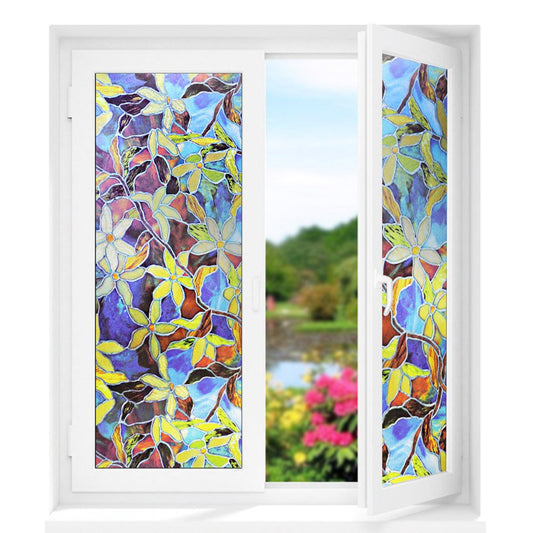 Película de ventana con patrón Floral multicolor moderno, pegatina estática, privacidad decorativa adiabática sin pegamento 