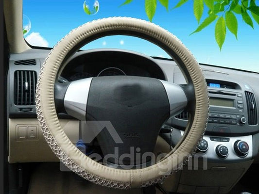 Strapazierfähige, massive PVC-Leder- und Eisseiden-Materialmischung, klassisches Business-Design, Auto-Lenkradbezug, geeignet für die meisten runden Lenkräder 