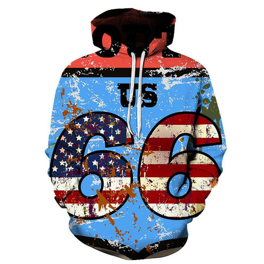 Unisex 3D printed novelty Hoodie Highway 66 printed Long Sleeve Pullover Hoodie