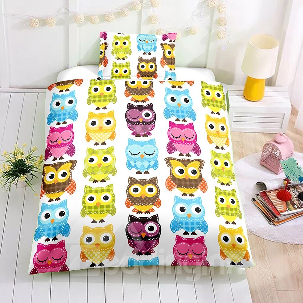 Cartoon Owls and Flower Printed 2PC/3PC Bedding Sets/Duvet Cover