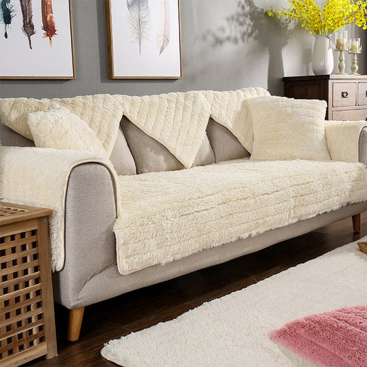 Funda de sofá gruesa de felpa de invierno, cojín de sofá antideslizante de Color sólido Simple