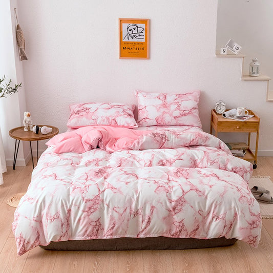 Pink Marble Duvet Cover Set Machine Wash Three-Piece Set Reactive Printing Polyester Bedding Sets