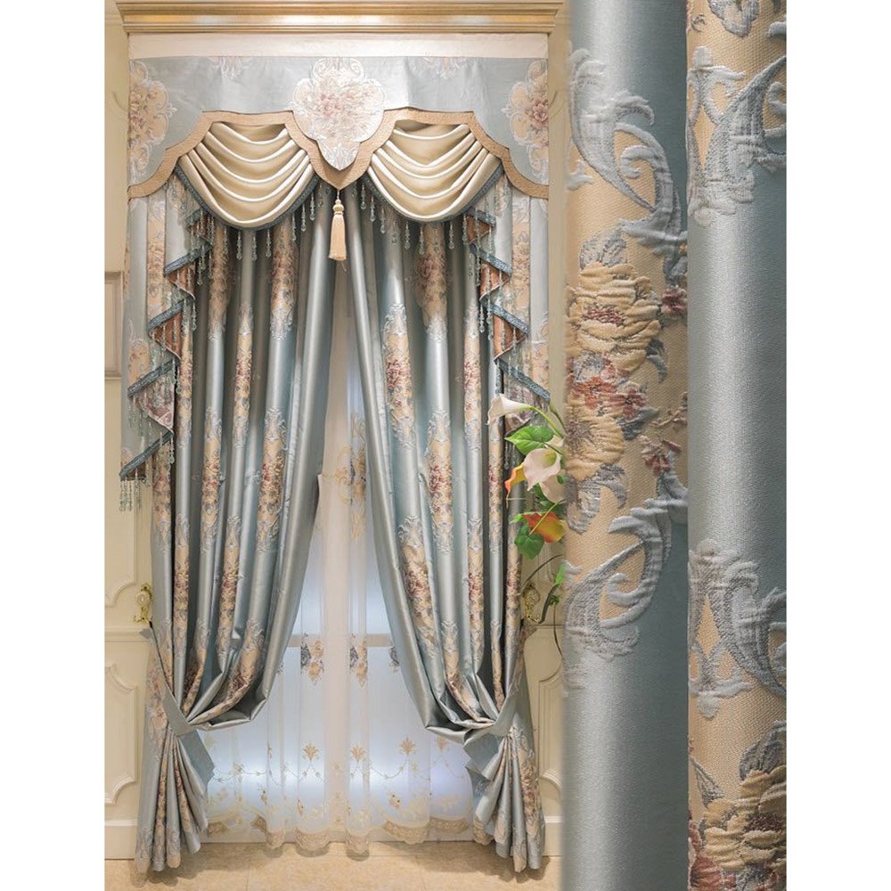 European Jacquard Floral Shading Curtains Noble and Elegant Blackout Curtains for Villa Bedroom Living Room Decoration Custom 2 Panels Breathable Voile Drapes No Pilling No Fading No off-lining High Precision Imitation Silk