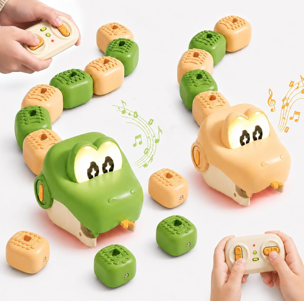 2 Pack Magnetic Snake Game Toy, Remote Control Snake Game with Light and Sound, 2.4GHz Rechargeable RC Collecting and Racing Toy with 16 Magnetic Blocks for Kid Boys Girls Teens Adults