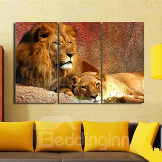 Impresiones de arte de pared enmarcadas de 3 piezas con patrón de leones realistas de estilo europeo moderno y elegante