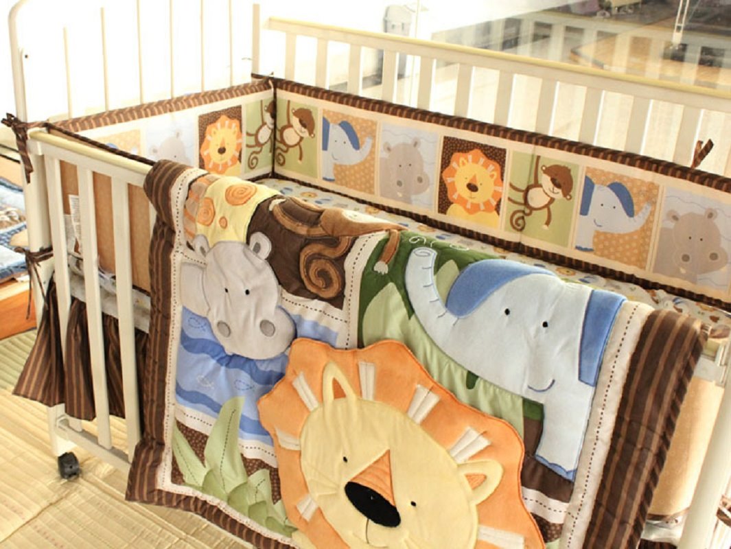 Cartoon Animal Lion Printed 4 Baby Crib Bumpers Safety Sleep Bedside Rail Guard for Toddlers Kids