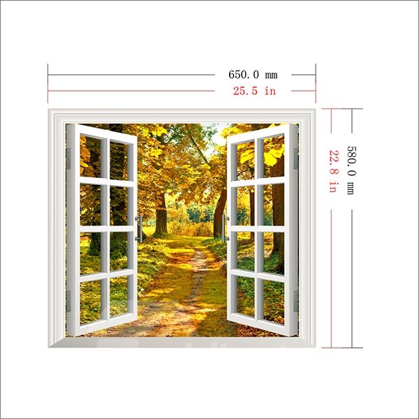 Quiet Lane in the Golden Countryside Window View Removable 3D Wall Sticker