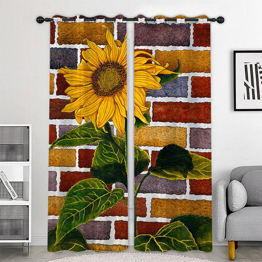 Cortinas opacas impresas en 3D creativas, patrón de pared de girasol, 2 paneles, cortinas para sala de estar, dormitorio, decoración, sin pelusas, sin decoloración, sin forro de poliéster 