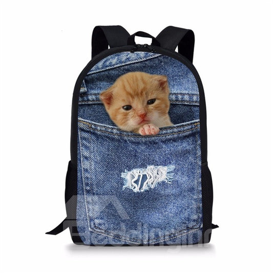 3D Animals Orange Cat Fashion Pattern School Outdoor Backpack