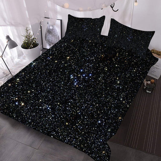 Juego de edredón de 3 piezas misterioso de galaxia oscura 3D, edredón ligero y cálido con 2 fundas de almohada, agradable para la piel, duradero, no destiñe 