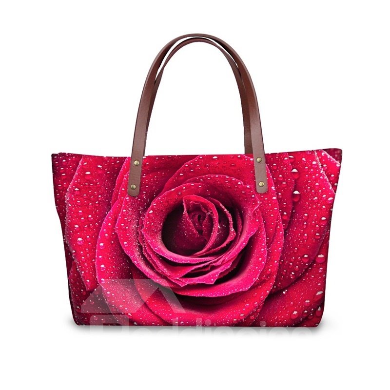 Rote Rose, wunderschönes Blumenmuster, wasserfest, robust, 3D-gedruckt, für Damen und Mädchen, Schulterhandtaschen